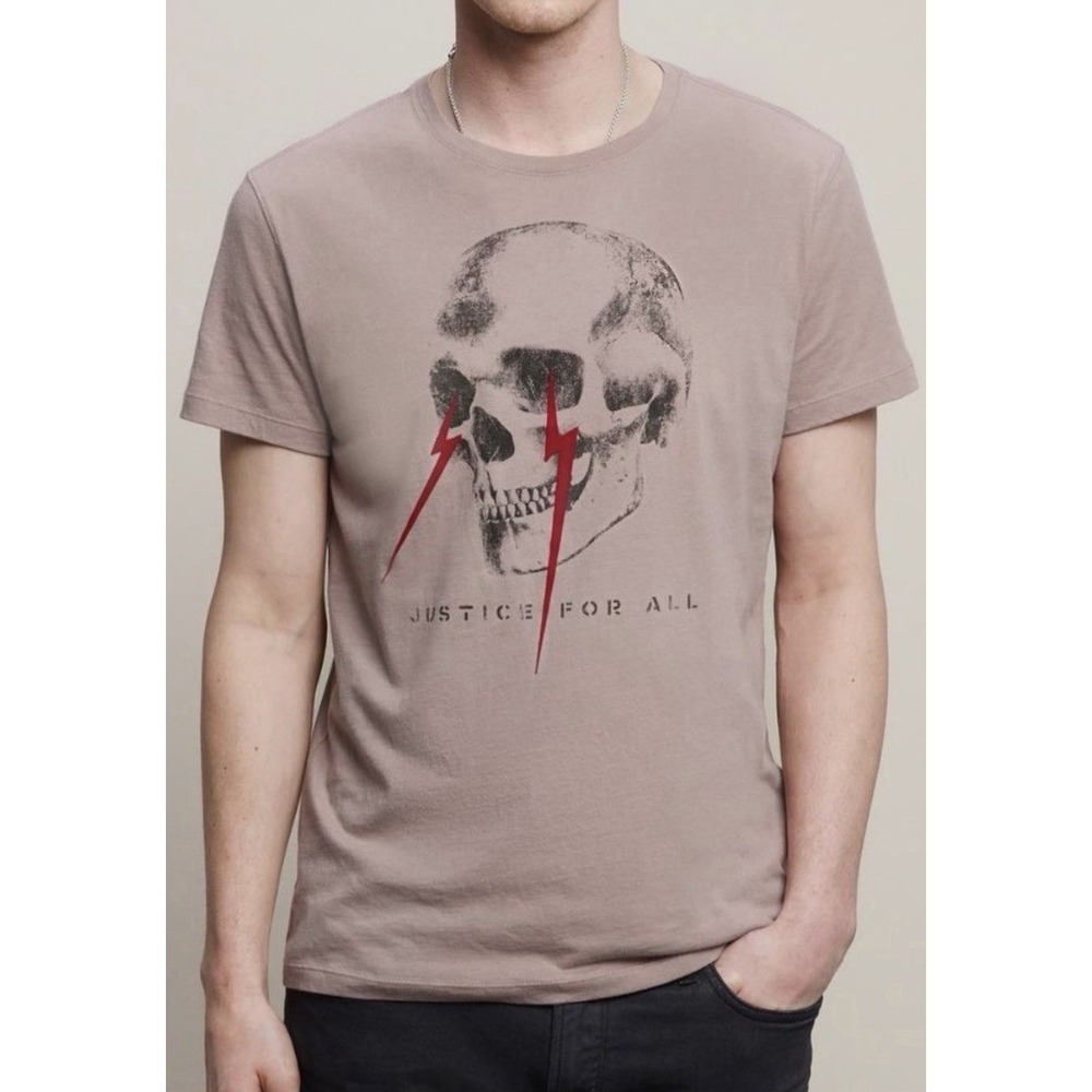 John Varvatos USA Justice For All Skull Applique T Shirt Dusty Rose Men Medium